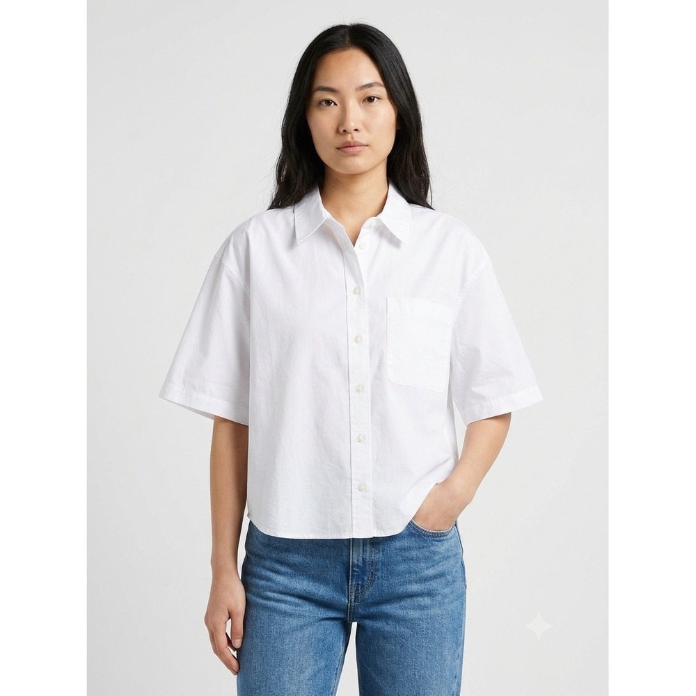 Madewell Top Medium White Straight Hem Short Sleeve Shirt in Poplin Button NZ454 - Picture 1 of 11